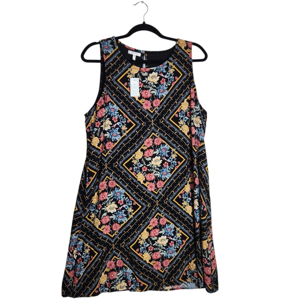 Maurices Women Black Floral Geometric Scarf Print Sleeveless Shift Dress Large